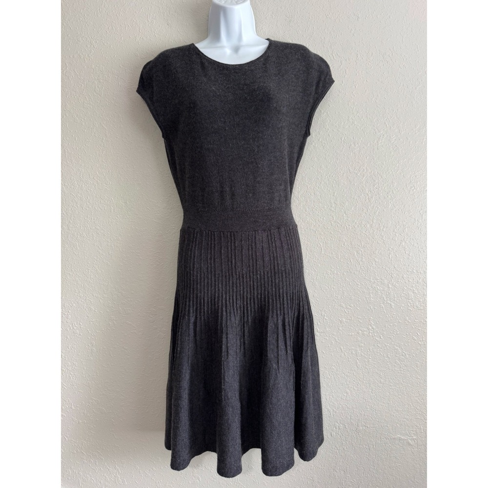 Ann Taylor LOFT Gray Wool Blend Knit Fit and Flare Sweater Dress Cap Sleeve M